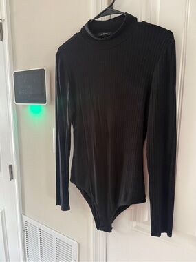 Ambiance Black Ribbed Mock Neck Bodysuit
